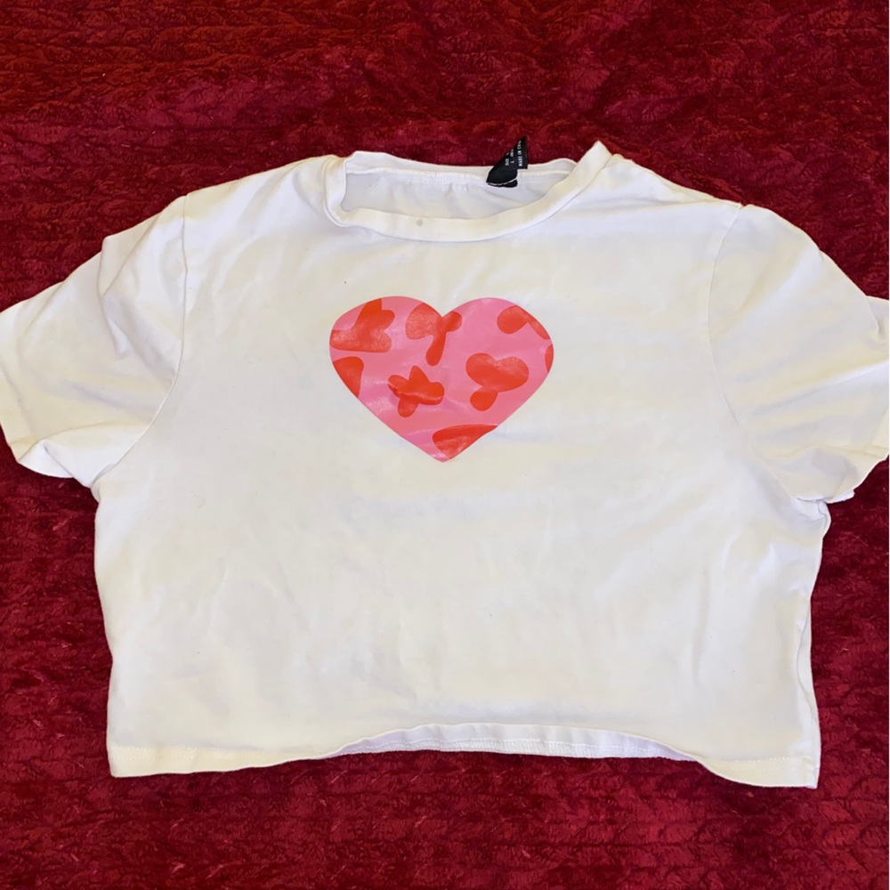 SHEIN babydol Crop Top Cow Print Heart Animal Print Cute White Worn Twice Large